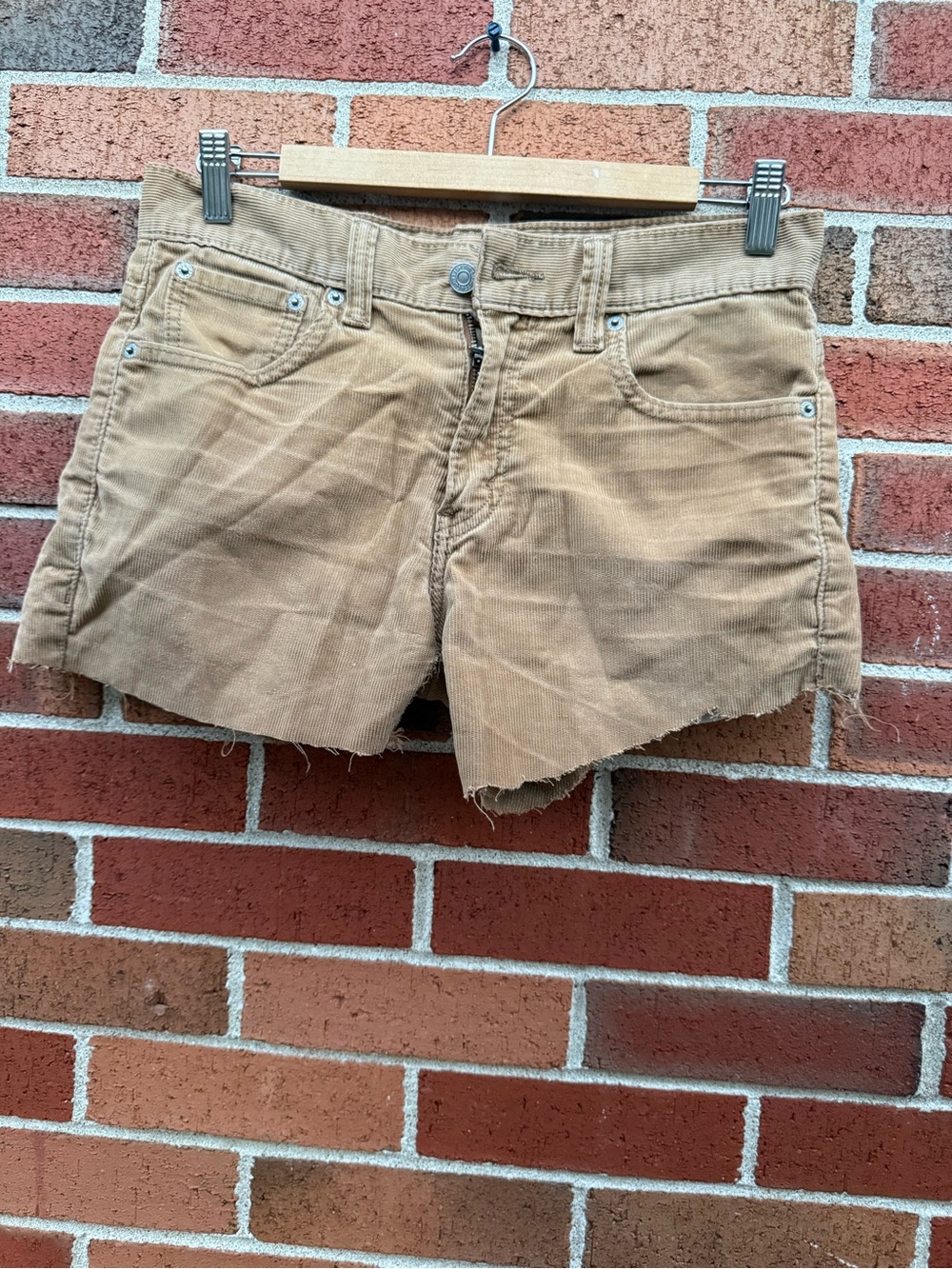 Levi's 511 Skinny Corduroy Cutoff Shorts Tan Brown Women's Size 30 Raw Hem